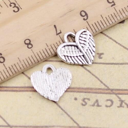 30pcs Charms Heart Wings 13x13mm Tibetan Silver Color Pendants Antique Jewelry Making DIY Handmade Craft