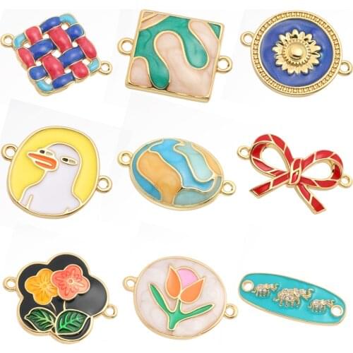 Bohemian Flowers Colorful Double Hole Charms Accessories for Jewelry Making Supplis Cute Designer Charms for Necklace Bracelet