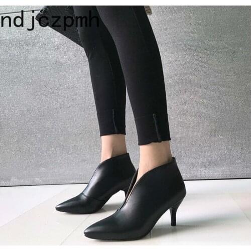Ankle Boots Autumn and Winter The New Fashion Pointed Fine Heel High Heel Short Tube Womens Shoes Plus Size 32-43 Black White