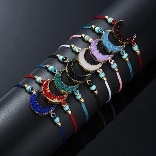 Moon Hand Weaving Bracelet Make A Wish Natural Stone Adjustable Woven Paper Card Bracelet Gifts For Women Friendship Jewelry