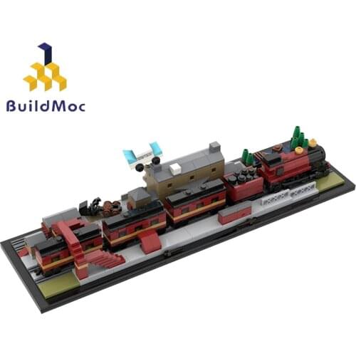 Buildmoc Movie School Magic Train Express Station Architecture City Train Station Skyline Model Building Blocks Toys Kids Gifts