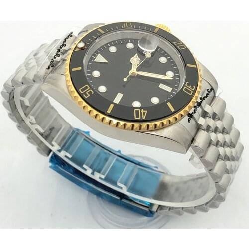904L stainless steel bracelet watch male mechanical clock military casual waterproof male watch yellow bezel MH35 case gold