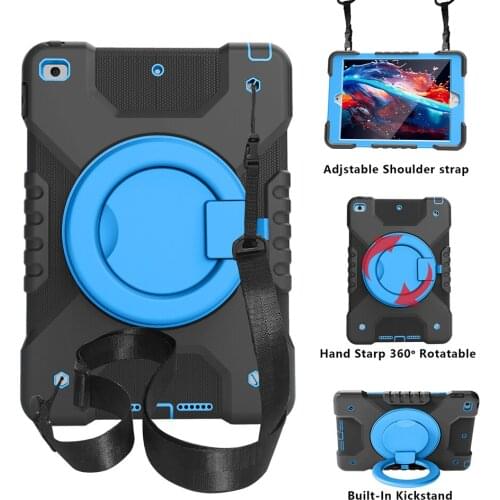 Case for iPad 10.2 2020 Silicone Cover with Rotatable Kickstand and Pencil Holder for iPad 7 Shockproof Case+Shoulder Strap