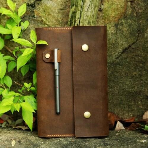 Distressed leather cover portfolio for MOLESKINE classic notebook Large size / leather MOLESKINE Cahier Volant Journal cover