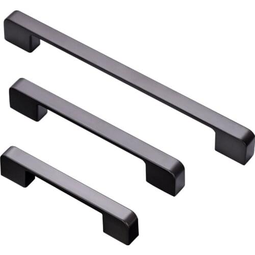 American Style Black Aluminum Cabinet Handles and Knobs Simple Kitchen Drawer Pulls Furniture Handle Door Hardware
