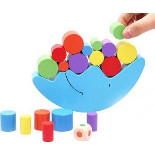 Baby Early Learning Toy Montessori Teaching Aids Moon Balance Colorful Early Development Wood Blocks Toys B0940