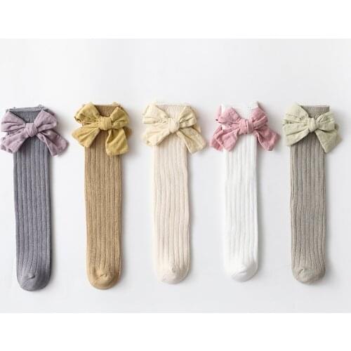Baby Socks Knee High Long Girls Cotton Bows Sock Ribbed Infant Spring Summer Leg Warmers Children Korean Style Sokken