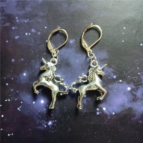 Unicorn Leverback Earrings, Clip Earrings, Unicorn Dangle Earrings, Gothic Earrings, Horse Earrings