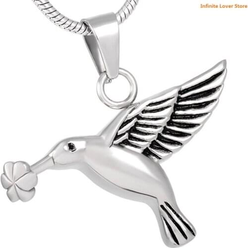 KLH8283 Cheap 20Pcs Stainless Steel Hummingbird Charm Pendant Cremation Urn Jewelry Keepsake Memorial Ashes Necklace