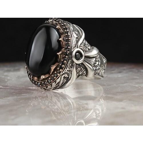 Real Sterling Silver Ring with Natural Agate or Tiger Eyes or Onyx Stone, Silver Women Ring Silver Men Ring Gifts for Women