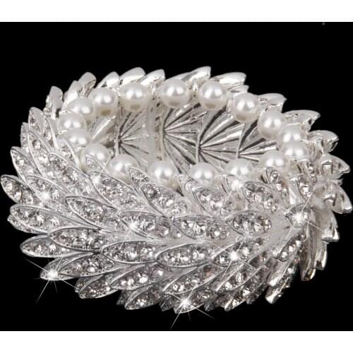 New Arrivals 2015 Phenovo Copper Wedding Bridal Pearl Rhinestone Lotus Flower Bangle Bracelet