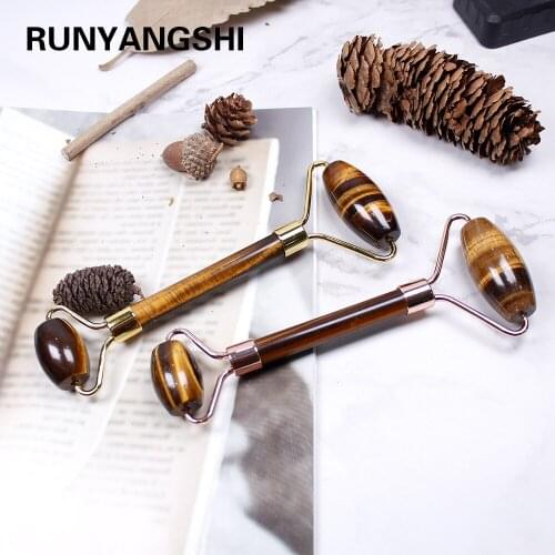 Natural Stone tiger eye Massage Roller Crystal Quartz Anti Cellulite Wrinkle Facial Body Beauty Health Tool yellow Double Head