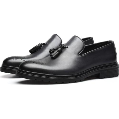 Fashion Black / Deep Brown Wedding Shoes Genuine Leather Prom Dress Shoes Mens Party Shoes With Tassel