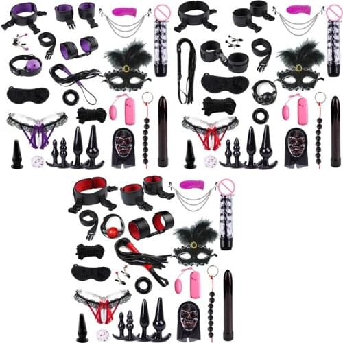 Adult Bed Game Set Safety Womens Mens Comfortable Bondage Romance BDSM Sex Toys Kit Anal Plug Set Vibrator Nipples Clamp