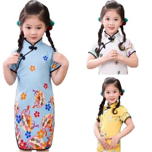 Flower Baby Girl Dresses Summer Fashion Children Qipao Dress Chinese Spring Festival Girls Cheongsam Clothes Outfit Chi-Pao Top