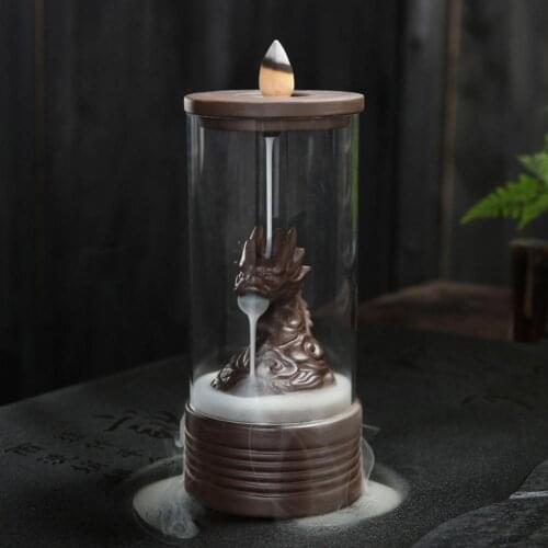 Dragon Carving Clear Cover Backflow Incense Burner Ceramic Censer Teahouse Decor Incense Holder Gift Incense Holder Home Decor