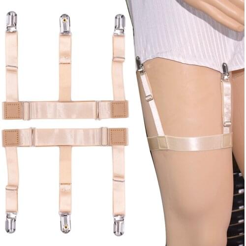 Adjustable Nylon Elastic Leg Suspenders Shirt Stays Holder Straps Metal Locking Clamps Skin Color Shirt Holders Men Suspenders