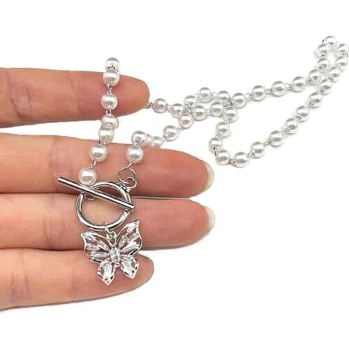 Luxury Butterfly Pearl Necklace for Women Crystal Pearl Pendant Necklaces Female Wedding Bridal Necklace Gifts