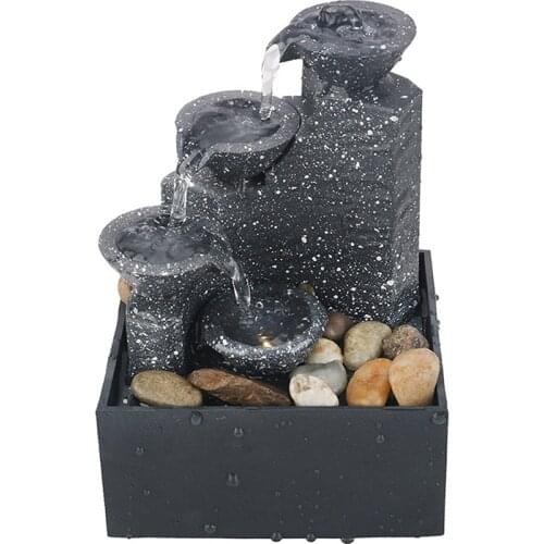 Garden Fountain Waterfall Indoor Home Office Table OrnamentWith LED Lights ABS Tabletop Decoration Water Flows Accessories