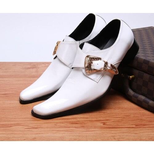 Sapato Masculino Handmade High Quality Italian Shoes Men White Genuine Leather Male Dress Shoes Buckle Strap Party Wedding Shoes