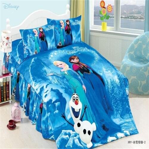 Blue Disney Frozen Cartoon Pattern Bedding Set Children Boys Girls Duvet Cover Sheet Pillowcase Twin Full Size for Bedroom Decor