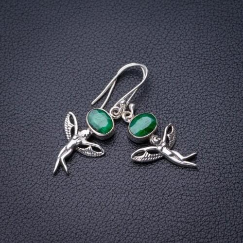 StarGems Natural Emerald Fariy Handmade 925 Sterling Silver Earrings 1.5" D6747