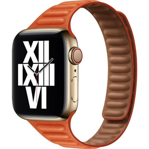 Slim Leather Link For Apple watch band 40mm 44mm 42mm 38mm 42 mm Magnetic Loop watchband bracelet iWatch serie 6 5 4 3 SE strap