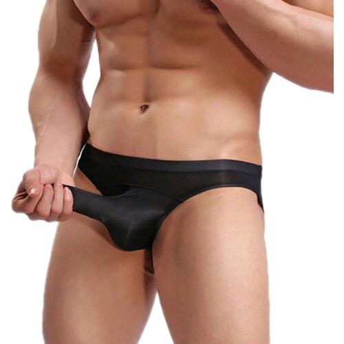 Mens Elephant Nose Pouch Panties Underwear Ice Silk Breathable Underpants Sex Brief G String Tangas Thong for Men