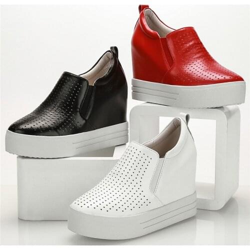 Fashion Sneakers Women Breathable Genuine Leather Wedges High Heel Ankle Boots Female Round Toe Platform Pumps Shoe Casual Shoes