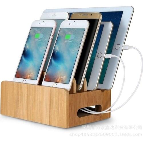 Bamboo Holder Cords Charging Station Docks Organizer for SmartPhone Tablets USB Charger WY81112