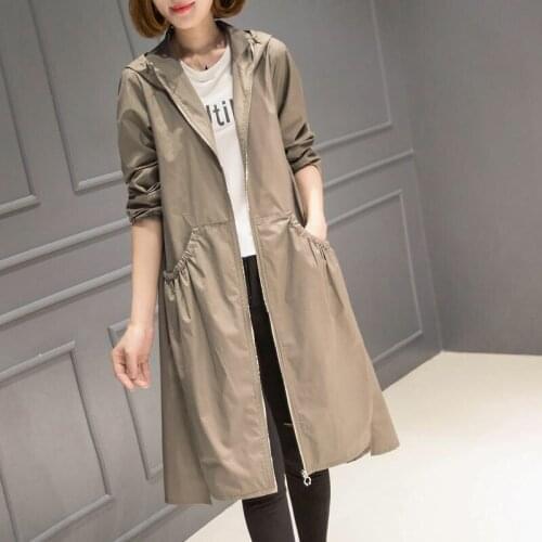 Hooded Long Trench Coat for Women 2020 New Spring Autumn Korean Casual Windbreaker Vintage Loose Plus Size Thin Outerwear 4XL