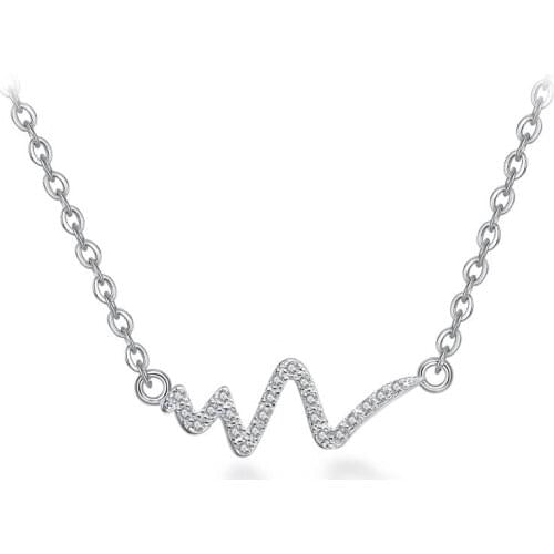 100% 925 sterling silver electrocardiogram crystal necklaces short chain for women jewelry birthday gift wholesale drop shipping