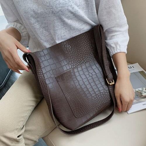 Stone Pattern PU Leather Bucket Bags For Women 2021 Solid Color Crossbody Shoulder Messenger Bag Lady Luxury Quality Handbags