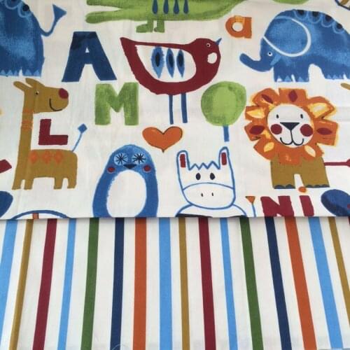 160cm Width Cute Cartoon Animals & Colorful Stripe 100% cotton twill cotton Fabric for DIY kids bedding doll dress cushions