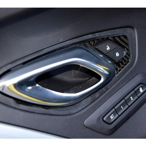 2Pcs/set Car Door Interior Lock Switch Panel Stickers For Chevrolet Camaro 2016+ Real Carbon Fiber Auto Styling