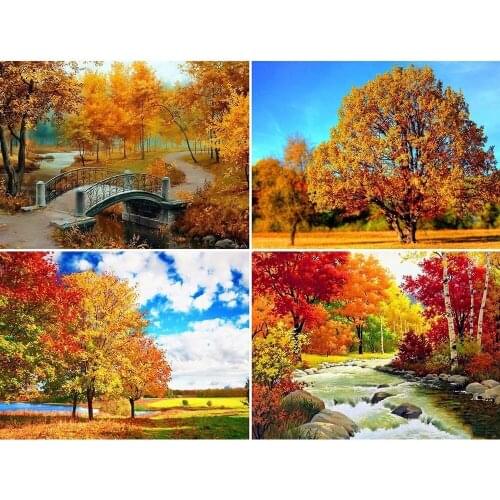 5D Diamond Painting Full Drill Square Scenery Diamond Embroidery Autumn Rhinestones Pictures Diamond Mosaic Tree Home Decoration