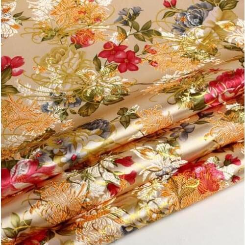 70cm*100cm Brocade fabric costume clothing cheongsam style fabric cloth brocade gold background Metallic gold peony