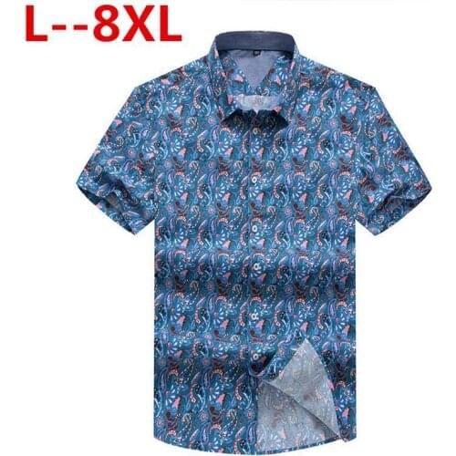 8XL 6XL 5X mens Shirt Cotton Floral Print Blouse Short Sleeve Blusas Femininas Floral Womn Blouses Casual Blusas Big Size Shirt