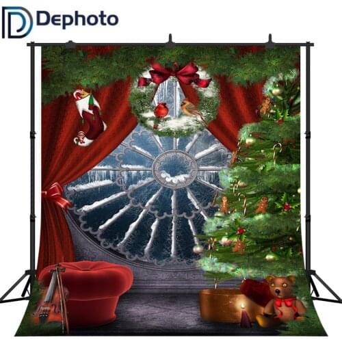 Dephoto Christmas Backdrop Winter Window Wreath Holiday Family Party Kids Photography Background Decoration Photo Studio Props