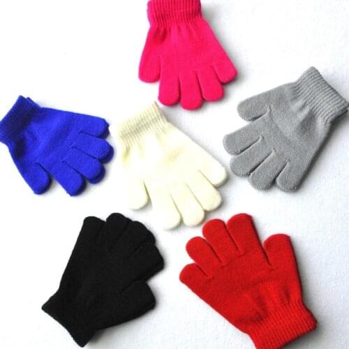 Children Winter Outdoor Gloves Solid Candy Color Boy Girl Acrylic Glove Kid Warm Knitted Finger Stretch Mitten LX8395