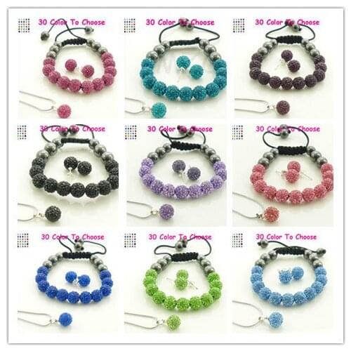 Dgrng Mixed 10mm OKWE Clay Silver Plated crystal Set Bracelet Stud Earring Necklace Jewelry Wholesale