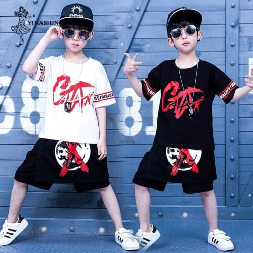 Jazz Dance Costumes Boys Children Hip Hop Sports Street Dance Clothing for Kid Big Children Short Sleeve Six Children Costumes