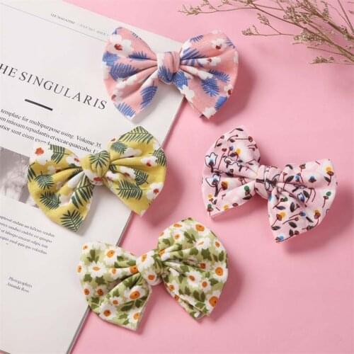 CN Baby Hairclips Floral Printing Big Bows Hair Pin Cotton Linen Children Spring Summer Hairclip Infant Party Hair Accessorie