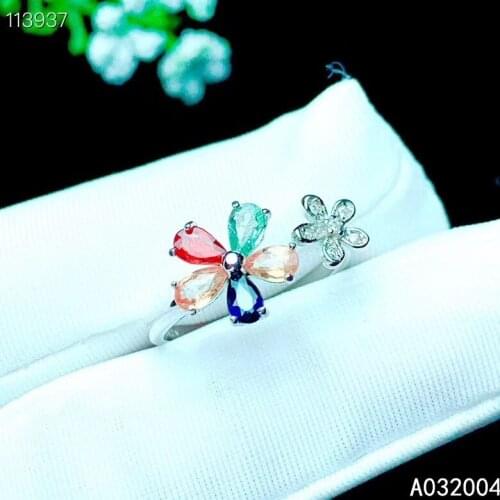 KJJEAXCMY fine jewelry 925 sterling silver inlaid natural colored sapphire new Female ring noble Support Detection