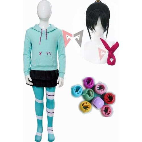 Movie Vanellope Von Schweetz Cosplay Costume Ralph Breaks Hoodies Skirt Tight Headband Anime Set For Kids Children