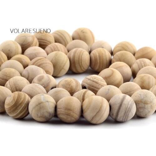 6/8/10mm Natural Matte Wood Grain Yellow Line Stone Beads For Jewelry Making Needlework Diy Bracelet Charms Round Spacer Beads