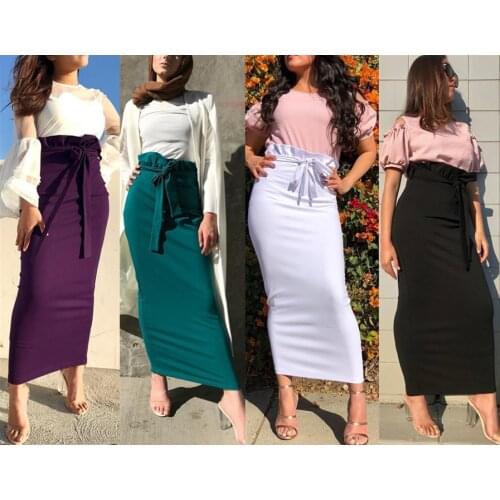 Muslim Women Long Pencil Skirt Cotton Maxi Islamic Bodycon Slim High Waist Stretch Long Muslim Half Dress Maxi Arab