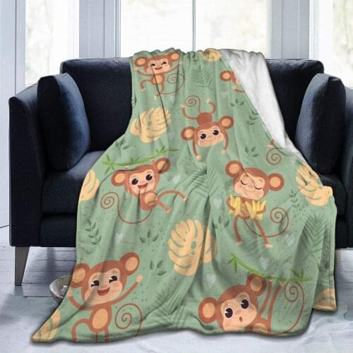 Wild Cute Animals Monkey On Tree Soft Throw Blanket Lightweight Warm Flannel Fleece Blanket for Couch Bed Sofa Travel Camping