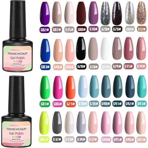 FRANCHESKA Gel Polish Set Manicure Nails Semi Permanent Vernis Top Coat UV LED Gel Varnish Soak Off Nail Art Gel Nail Poli TSLM2
