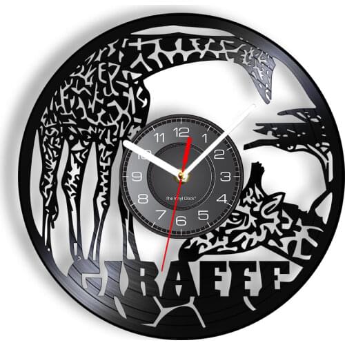 Giraffe Wall Art Wildlife Animal Wall Clock Safari Wall Decor Vintage Vinyl Record Wall Clock Kid Room Decorative Clock Watch